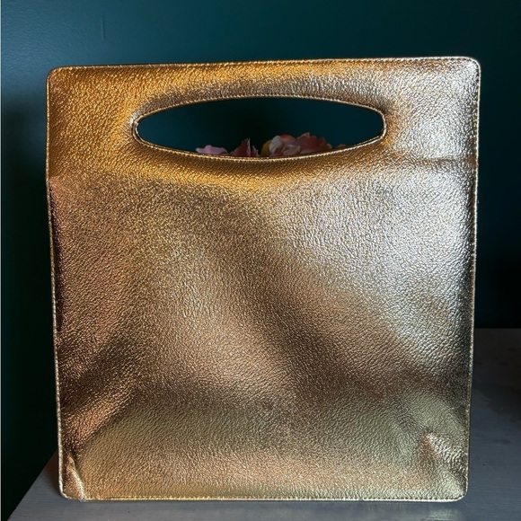 Handbags - Gold Metallic Clutch with Sleek Minimalist Design